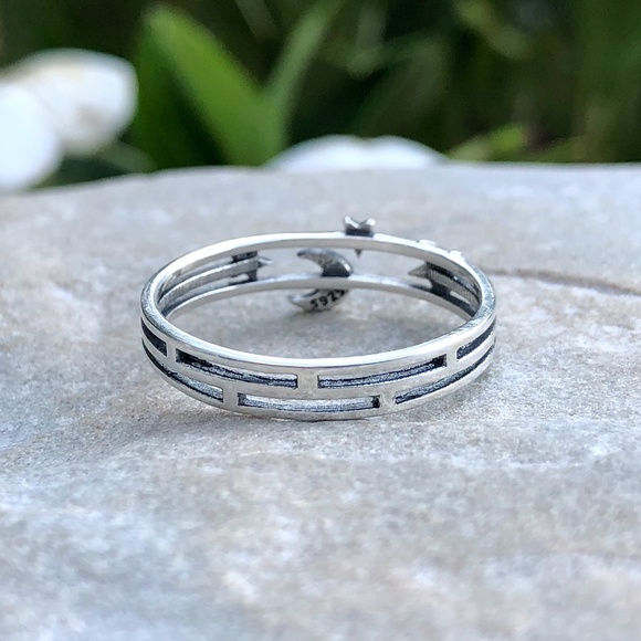 925 Sterling Silver Layered Moon and Stars Ring - Picture 5 of 10